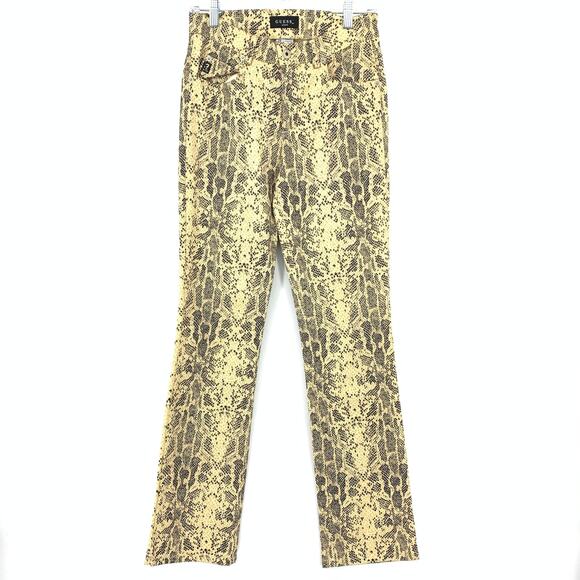 Vintage Guess Jeans Slim Bootcut Leg Womens Size 28 Snakeskin Print Tan Black - Picture 1 of 8